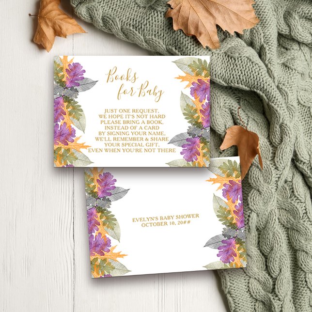 Books for Baby October Leaves Colourful Foliage Enclosure Card (Book request card with colorful delicate fall leaves)