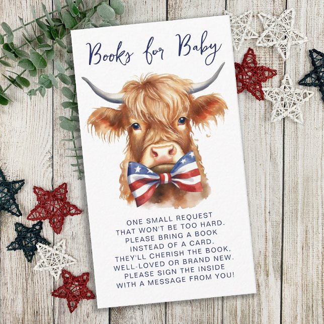 Books For Baby Patriotic Highland Cow Farm Animal Enclosure Card (Creator Uploaded)