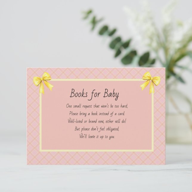 Books for Baby Pink and Yellow Plaid Enclosure Card (Standing Front)