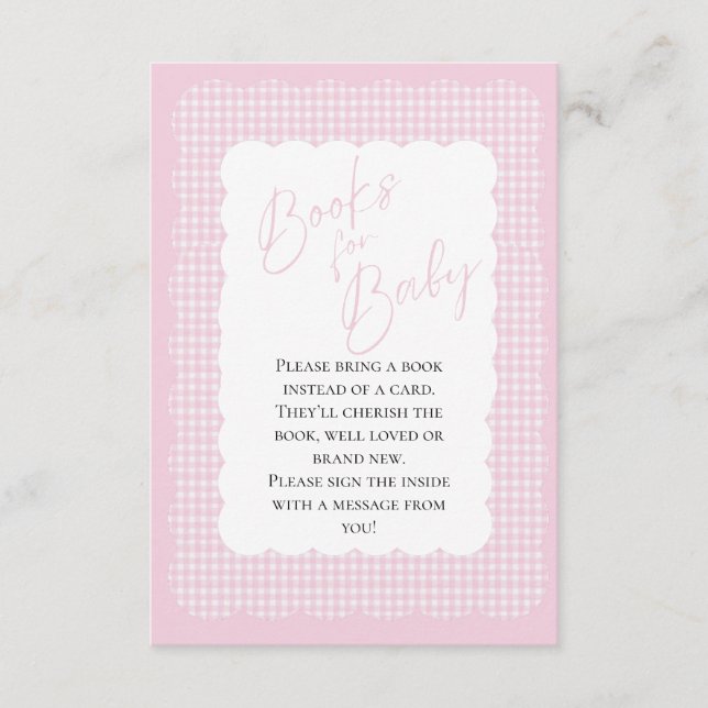 Books for Baby Pink Gingham Enclosure Card (Front)
