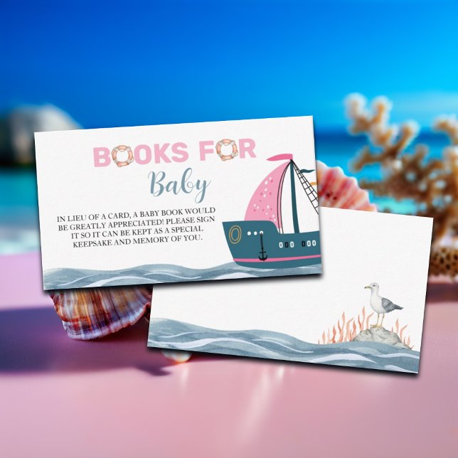 Books for Baby Pink Nautical Baby Shower Enclosure Card (Creator Uploaded)