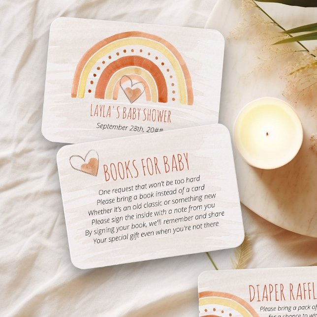 Books for Baby Poem Neutral Rainbow Baby Shower Enclosure Card (Books for Baby request card with neutral color rainbow)