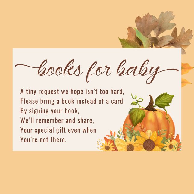Books for Baby Pumpkin Baby Shower Enclosure Card (Books for baby Autumn Fall baby shower)