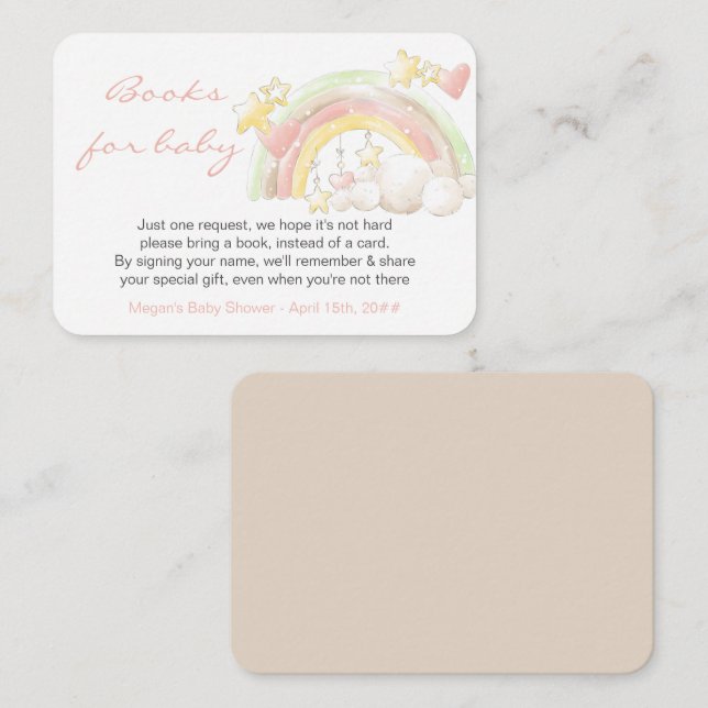 Books for Baby Rainbow and Stars Baby Shower Enclosure Card (Front/Back)