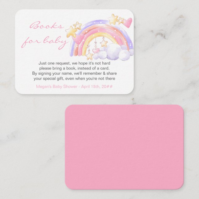 Books for Baby Rainbow Stars Pink Baby Shower Enclosure Card (Front/Back)
