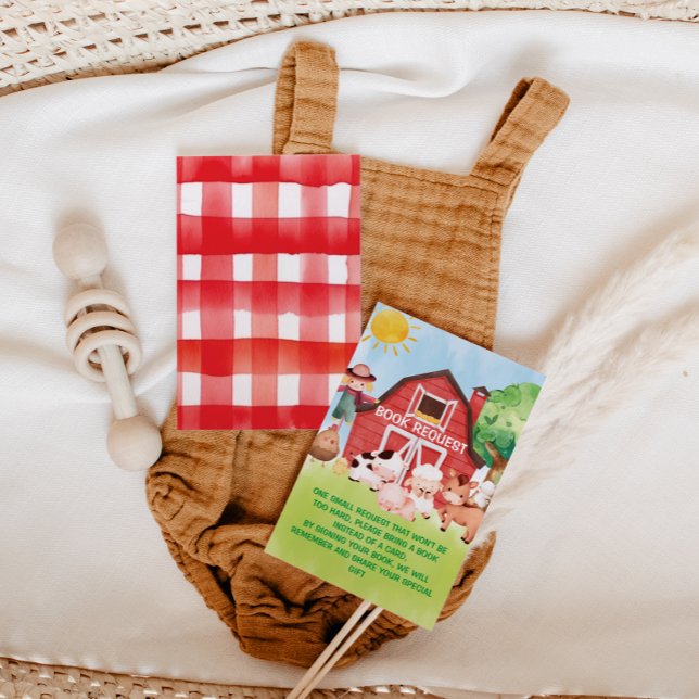 Books For Baby Red Green Farm Animals Baby Shower  Enclosure Card (Creator Uploaded)