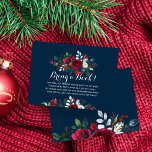 Books for baby red navy bring a book insert card<br><div class="desc">Elegant modern floral navy burgundy bring a book insert card with red burgundy and white peonies bouquets with winter seasonal pine green fir branches,  red berries and foliage on dark midnight blue background. Perfect for a winter / Christmas floral themed baby shower.</div>