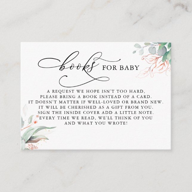 Books For Baby Rose Gold Greenery Request Card (Front)