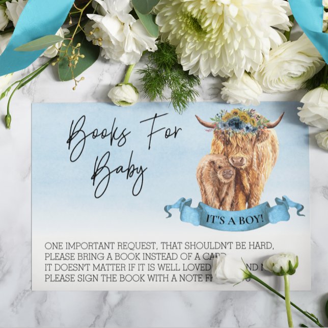 Books for Baby Shower Highland Cow Boy Calf   Enclosure Card (Creator Uploaded)