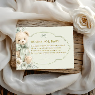 Books for Baby Shower Insert Sage Green Teddy Bear
