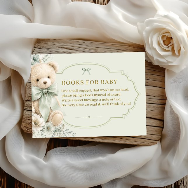 Books for Baby Shower Insert Sage Green Teddy Bear (Creator Uploaded)
