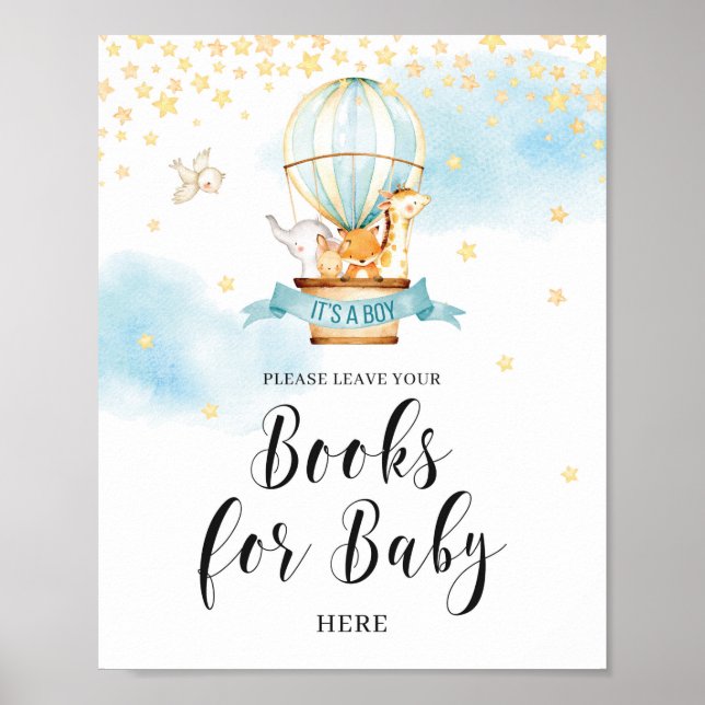 Books for Baby sign Baby Shower hot air balloon (Front)