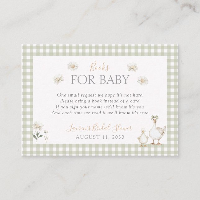 Books for Baby Silly Goose Whimsical Green Shower Enclosure Card (Front)