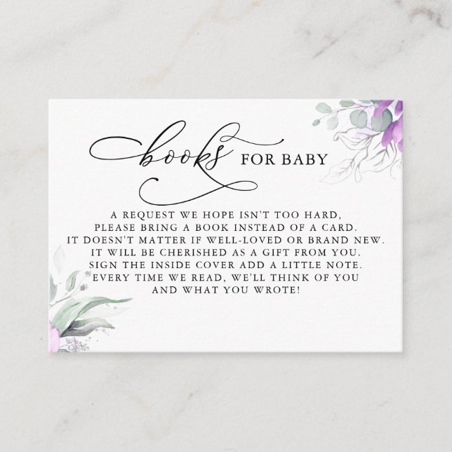 Books For Baby Silver Greenery Request Card (Front)
