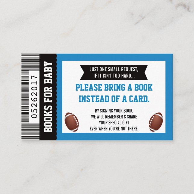 Books For Baby, Sports, Football Baby Shower Enclosure Card (Front)