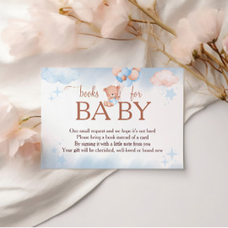 Books for Baby Teddy Bear Blue Blush Baby Shower Enclosure Card