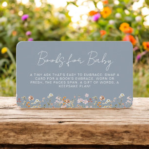 Books for Baby Wildflower Dusty Blue Baby Shower Enclosure Card