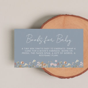 Books for Baby Wildflower Dusty Blue Baby Shower Enclosure Card
