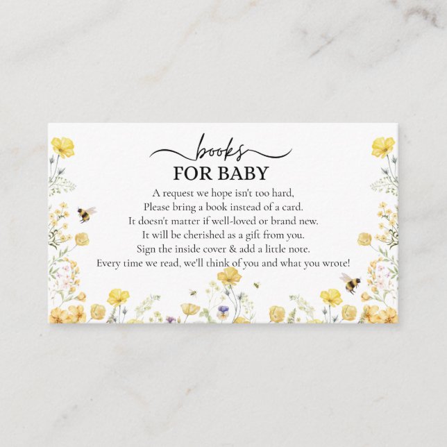 Books For Baby Wildflower Floral Honey Bee Enclosure Card (Front)