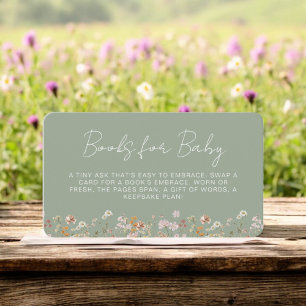 Books for Baby Wildflower Sage Green Baby Shower Enclosure Card