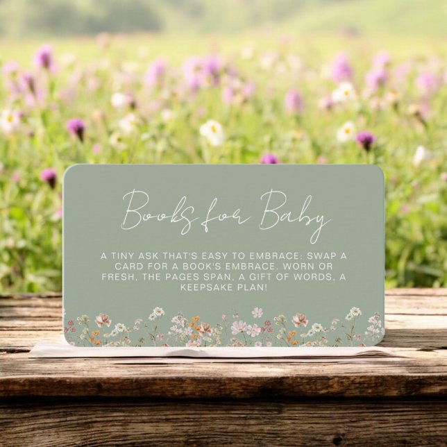 Books for Baby Wildflower Sage Green Baby Shower Enclosure Card (Creator Uploaded)