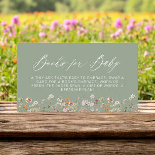 Books for Baby Wildflower Sage Green Baby Shower Enclosure Card