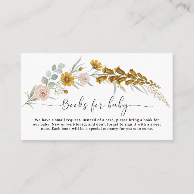 Books for Baby yellow floral Baby Shower custom Enclosure Card (Front)