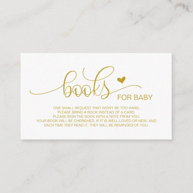 Books for the baby, Hand Lettered gold Script Enclosure Card (Front)