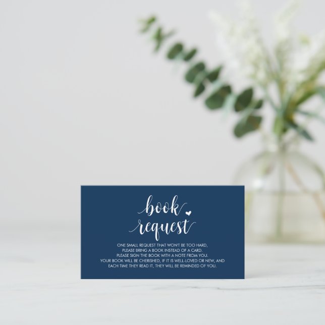 Books for the baby, Modern Cute Navy Blue Script E Enclosure Card (Standing Front)