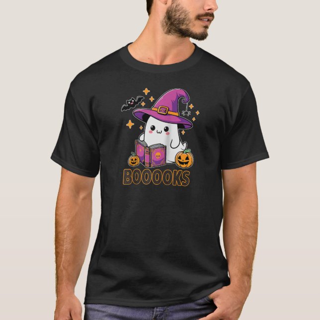 Books Ghost Boooks Halloween Reading Librarian Tea T-Shirt (Front)