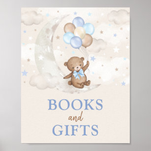 Books & Gifts Moon Teddy Bear Blue Brown Balloons Poster