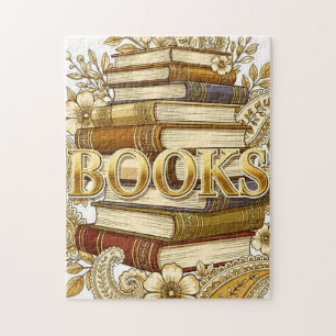 Books Gold Art Readers Writers Poets Bibliophiles Jigsaw Puzzle