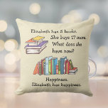 Books = Happiness, Love to Read Cushion<br><div class="desc">It's a simple math problem. A person has some books,  then buys some more books. What do they have? Simple: happiness. Any book lover,  any reading enthusiast knows this,  deep in his/her/their bones.</div>