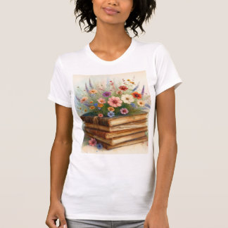 Books in Full Bloom – Watercolor Wildflower T-Shirt