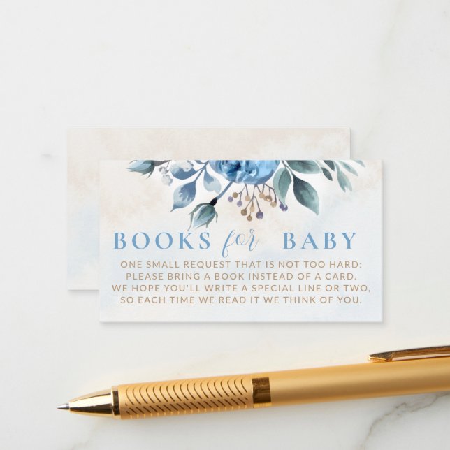 Books Insert Dusty Blue Roses Bloom Baby Shower (Front/Back In Situ)