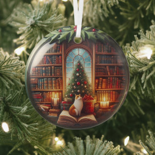 Books lover ornament, personalise Christmas Glass Tree Decoration