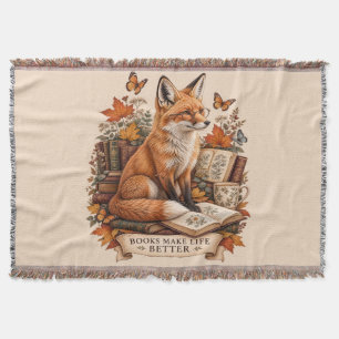 Books Make Life Better – Vintage Fox Reading Throw Blanket