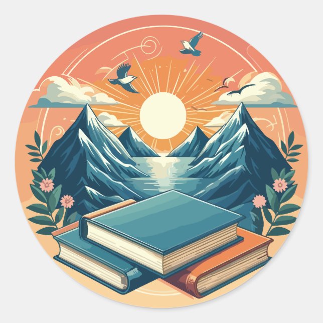 Books & Mountains Classic Round Sticker (Front)