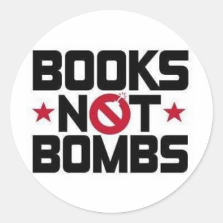 books not bombs classic round sticker