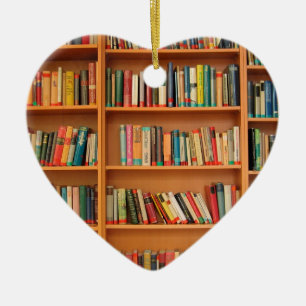 Books on Bookshelf Background Ceramic Tree Decoration