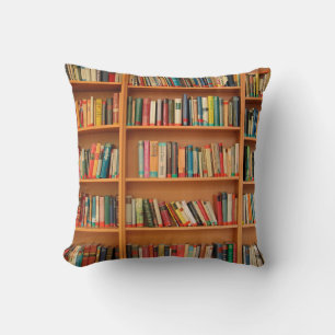 Books on Bookshelf Background Cushion