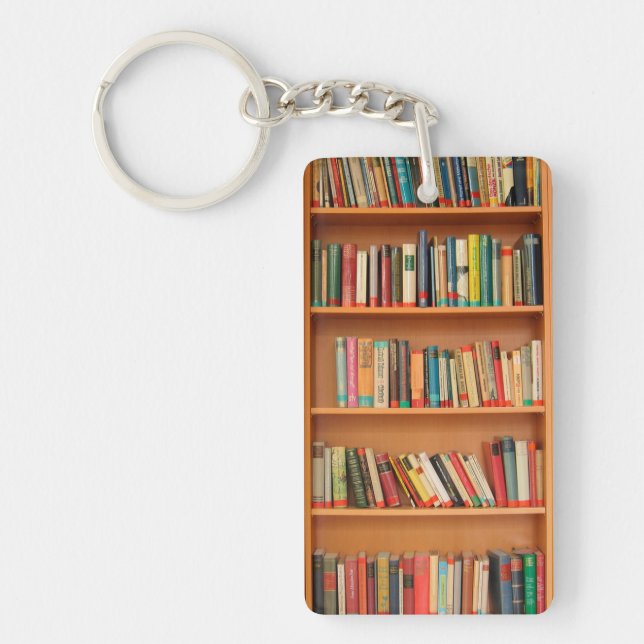 Books on Bookshelf Background Key Ring (Front)