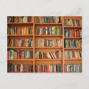 Books on Bookshelf Background Postcard