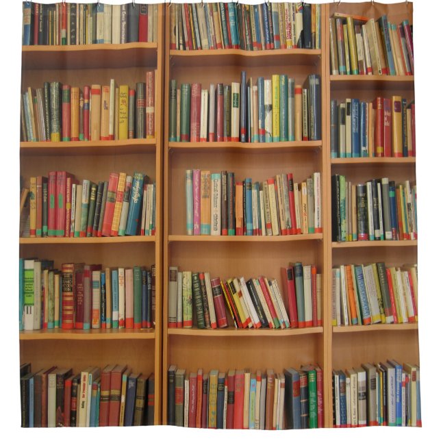 Books on Bookshelf Background Shower Curtain (Front)