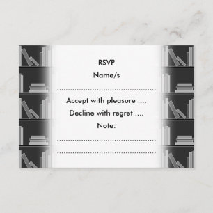 Books on Shelf. Grey, Black and White. RSVP Card