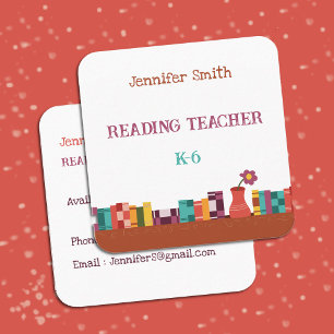 Books on Shelf Reading Teacher White Contact Cards