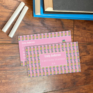 Books Pattern Pink Educator Framed Business Card