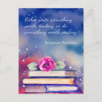 Books & Pink Flower Watercolor Script Custom Quote