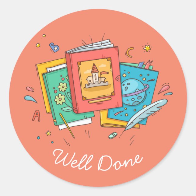 Books reading well done teaching classic  classic round sticker (Front)