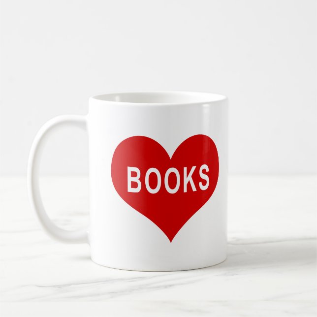 BOOKS Red Love Heart Coffee Mug (Left)